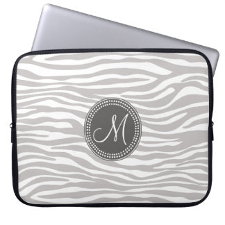 Housse Pour Ordinateur Portable Motif blanc et gris de monogramme de zèbre
