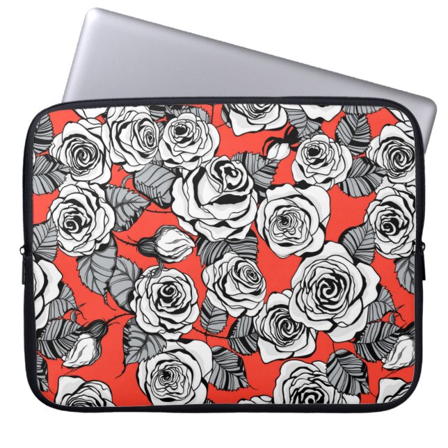 Housse Pour Ordinateur Portable Motif blanc roses (Devant)