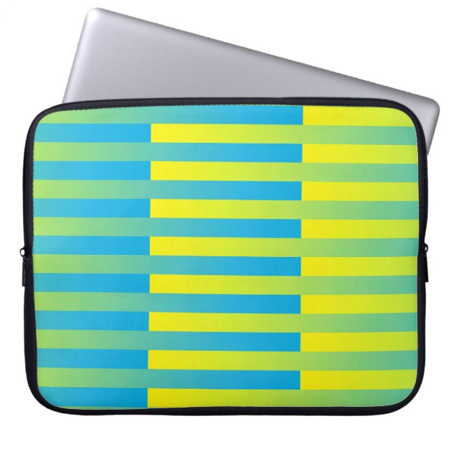 Housse Pour Ordinateur Portable Motif bleu jaune vert rayé (Devant)