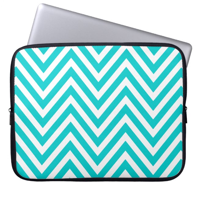 HOUSSE POUR ORDINATEUR PORTABLE MOTIF BLEU TURQUOISE DE CHEVRON D'AMUSEMENT (Devant)