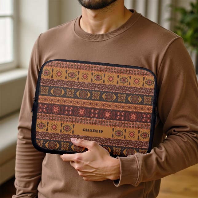Housse Pour Ordinateur Portable Motif Bohème Tribal Ethnique en Terracotta Traditi (Créateur téléchargé)