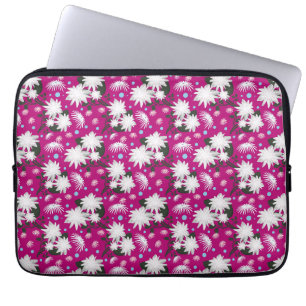 Housse Pour Ordinateur Portable Motif botanique floral élégant à motif blanc