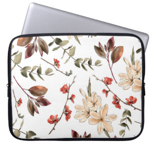 Housse Pour Ordinateur Portable Motif botanique sans couture avec fond blanc
