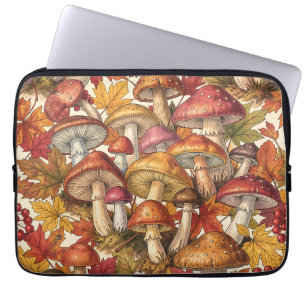 Housse Pour Ordinateur Portable Motif botanique vintage de forêt de champignons d'