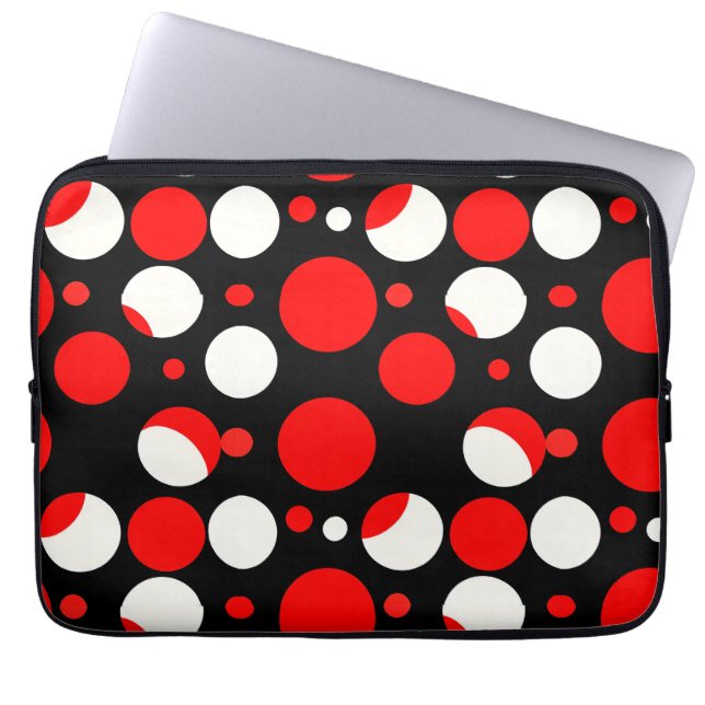 Housse Pour Ordinateur Portable Motif Cercles Rouges Noirs et Blancs (Devant)