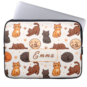 Housse Pour Ordinateur Portable Motif Chats Mignons Monogramme Personnalisé Enfant