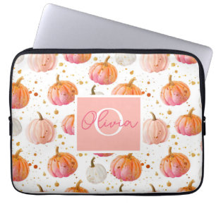 Housse Pour Ordinateur Portable Motif Citrouille aquarelle avec nom