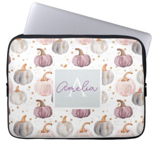 Housse Pour Ordinateur Portable Motif Citrouille aquarelle avec nom