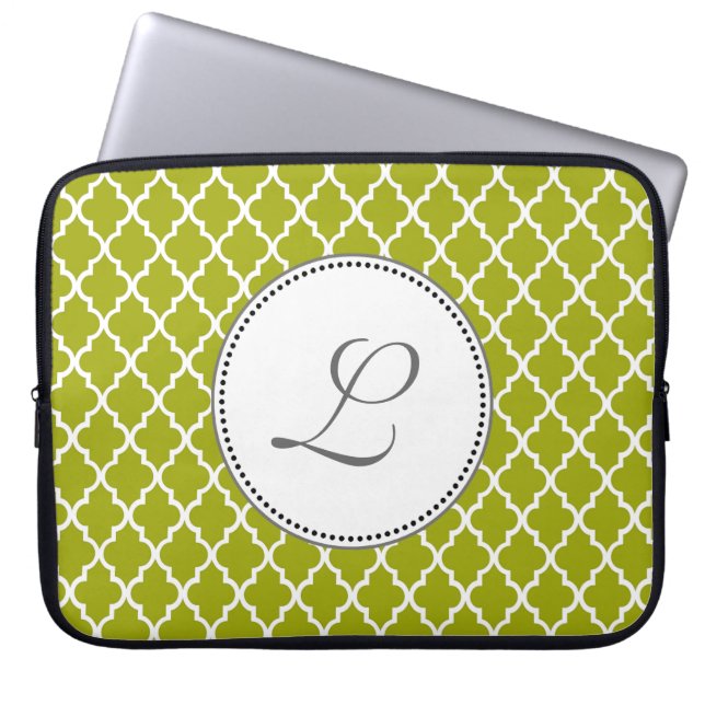 Housse Pour Ordinateur Portable motif cool lime quatrefoil monogramme (Devant)
