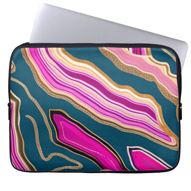 Housse Pour Ordinateur Portable Motif d'agate rose et bleu (Devant)