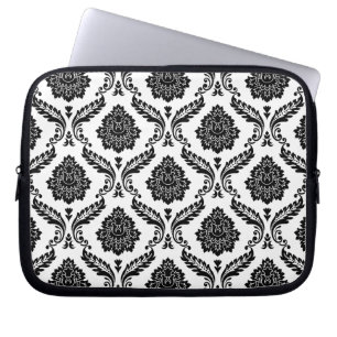 Housse Pour Ordinateur Portable Motif Damassé Rococo Noir sur Blanc