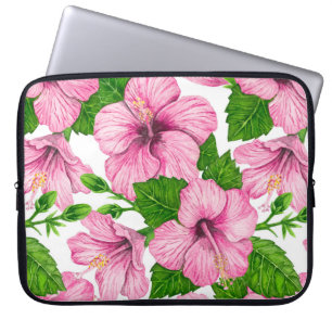 Housse Pour Ordinateur Portable Motif d'aquarelle d'hibiscus rose