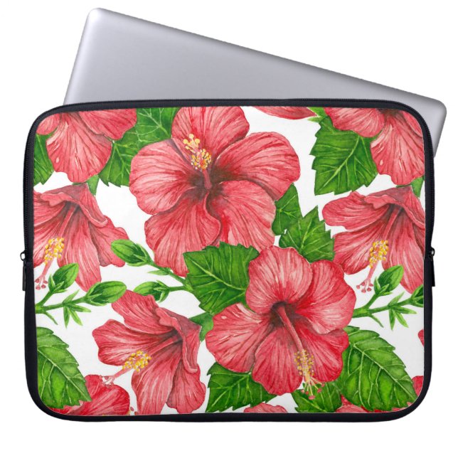 Housse Pour Ordinateur Portable Motif d'aquarelle d'hibiscus rouge (Devant)