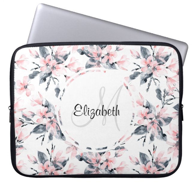 Housse Pour Ordinateur Portable Motif d'aquarelle rose et gris (Devant)