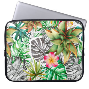 Housse Pour Ordinateur Portable Motif d'aquarelle transparente de feuilles tropica