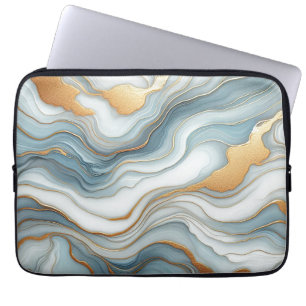 Housse Pour Ordinateur Portable Motif d'art en marbre bleu clair gris Turquoise fo