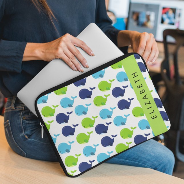 Housse Pour Ordinateur Portable Motif De Baleines, Beaux Baleines, Votre Nom (Créateur téléchargé)