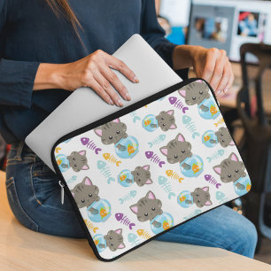 Housse Pour Ordinateur Portable Motif De Chats, Chats Mignons, Chatons, Poisson