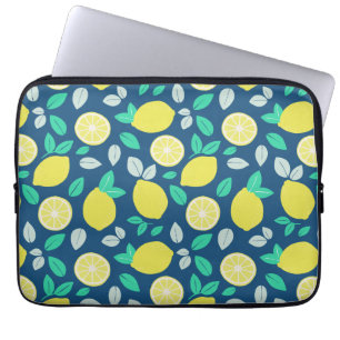 Housse Pour Ordinateur Portable Motif de citron d'été en bleu marine