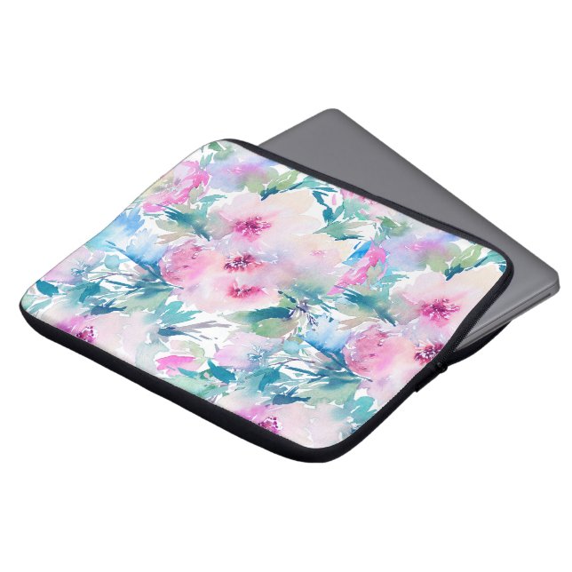 Housse Pour Ordinateur Portable Motif de collage de fleurs rose et bleue (Devant haut)