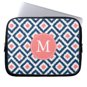 Housse Pour Ordinateur Portable Motif de corail bleu décoré d'un monogramme d'Ikat