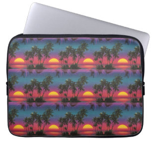 Housse Pour Ordinateur Portable Motif de coucher de soleil avec palmiers Retro Syn