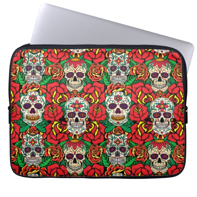 Housse Pour Ordinateur Portable Motif de crânes floraux (Devant)