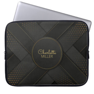Housse Pour Ordinateur Portable Motif de demi-teinte Black-Gold moderne et nom per