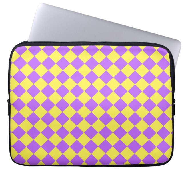 Housse Pour Ordinateur Portable Motif de diamant jaune pourpre Checker (Devant)