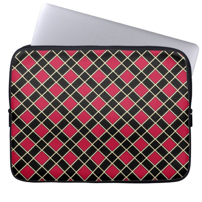 Housse Pour Ordinateur Portable Motif de diamants noirs et rouges (Devant)