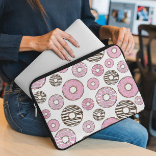 Housse Pour Ordinateur Portable Motif De Donuts, Donuts Roses, Donuts Blancs