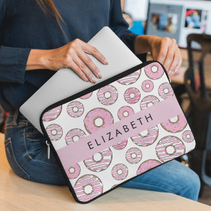 Housse Pour Ordinateur Portable Motif De Donuts, Donuts Roses, Glace, Votre Nom