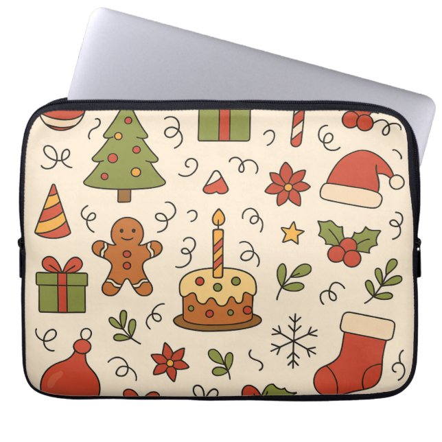 Housse Pour Ordinateur Portable Motif de doodle de Noël joyeux (Devant)