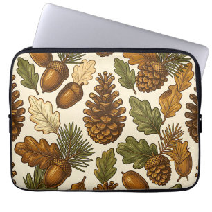 Housse Pour Ordinateur Portable Motif de feuille de chêne et de pomme de pin gland