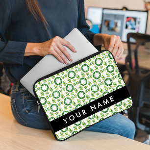 Housse Pour Ordinateur Portable Motif de feuille, feuilles vertes, votre nom