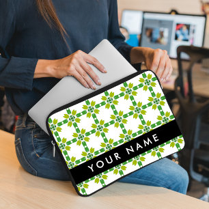 Housse Pour Ordinateur Portable Motif de feuille, feuilles vertes, votre nom