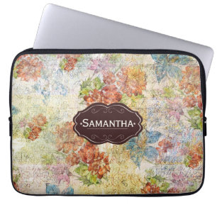 Housse Pour Ordinateur Portable Motif de fleur en détresse personnalisé vintage