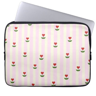 Housse Pour Ordinateur Portable Motif de fleur en forme de cœur doux – Rayures ros