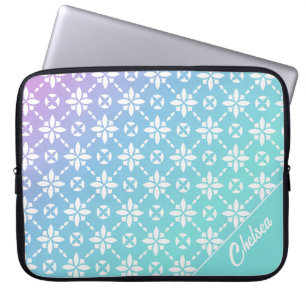 Housse Pour Ordinateur Portable Motif de fleurs arc-en-ciel coloré Nom personnalis