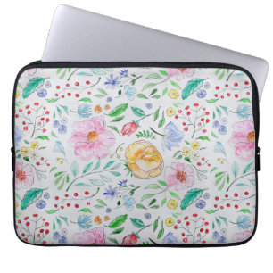 Housse Pour Ordinateur Portable Motif de fleurs et de bourgeons à l'aquarelle légè