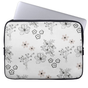 Housse Pour Ordinateur Portable Motif de fleurs hippie gris noir rétro Y2K