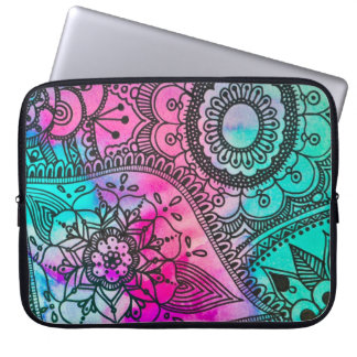 Housse Pour Ordinateur Portable Motif de fleurs rose et d'aqua