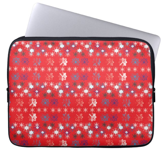Housse Pour Ordinateur Portable Motif de flocon de neige moderne Red Christmas (Devant)