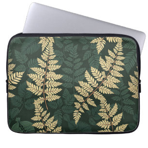 Housse Pour Ordinateur Portable Motif de forêt de fougères d'or émeraude