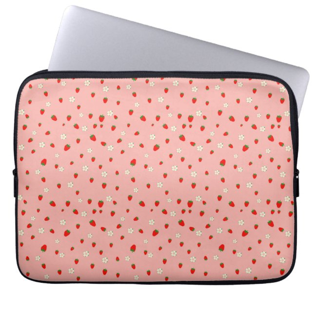 Housse Pour Ordinateur Portable Motif de fraises et de fleurs (Devant)