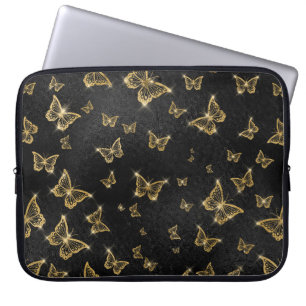 Housse Pour Ordinateur Portable Motif de glam or et papillons noirs