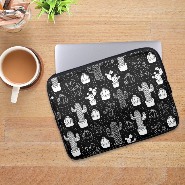 Housse Pour Ordinateur Portable Motif de gribouillis noir et blanc (Cactus pattern laptop sleeve)