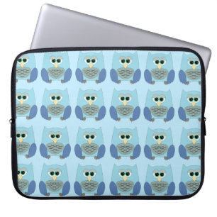 Housse Pour Ordinateur Portable Motif de hiboux bleus mignons