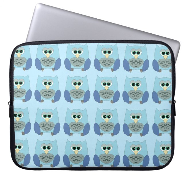 Housse Pour Ordinateur Portable Motif de hiboux bleus mignons (Devant)