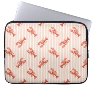 Housse Pour Ordinateur Portable Motif de homard à l'aquarelle sur rayures roses do